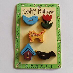 🎯 10 for $10 / Vintage Craftys Buttons - Bird, Crow, Birdhouse, Cat, Tulip